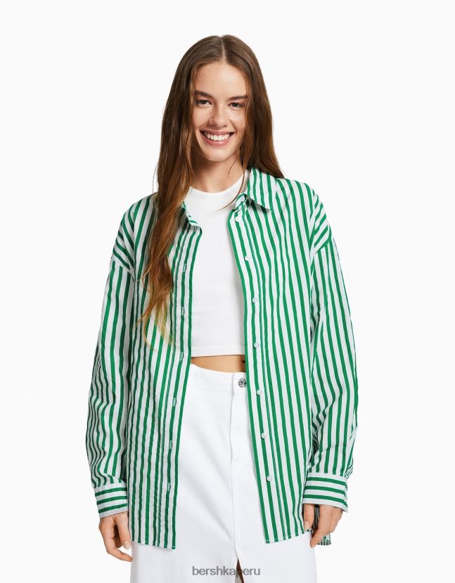verde Bershka mujer camisa oversize de popelina de manga larga 806J6B928