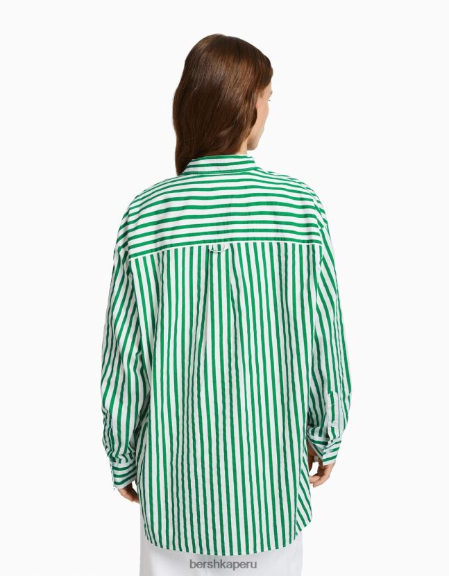 verde Bershka mujer camisa oversize de popelina de manga larga 806J6B928