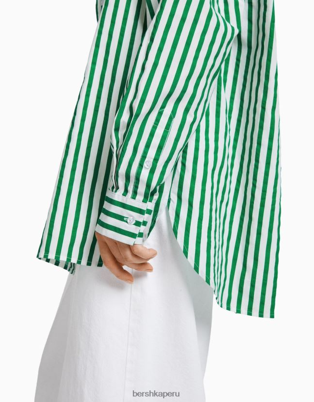 verde Bershka mujer camisa oversize de popelina de manga larga 806J6B928