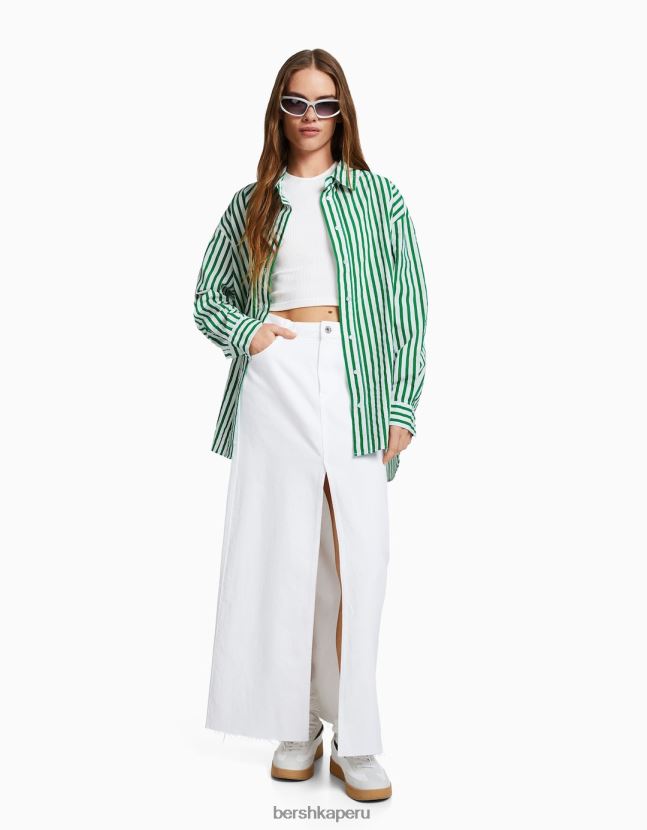 verde Bershka mujer camisa oversize de popelina de manga larga 806J6B928