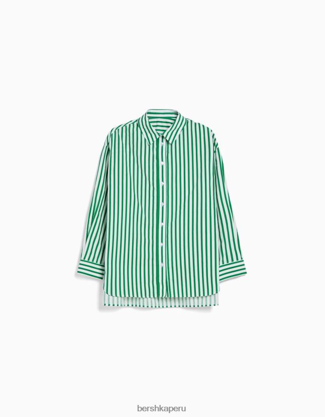 verde Bershka mujer camisa oversize de popelina de manga larga 806J6B928