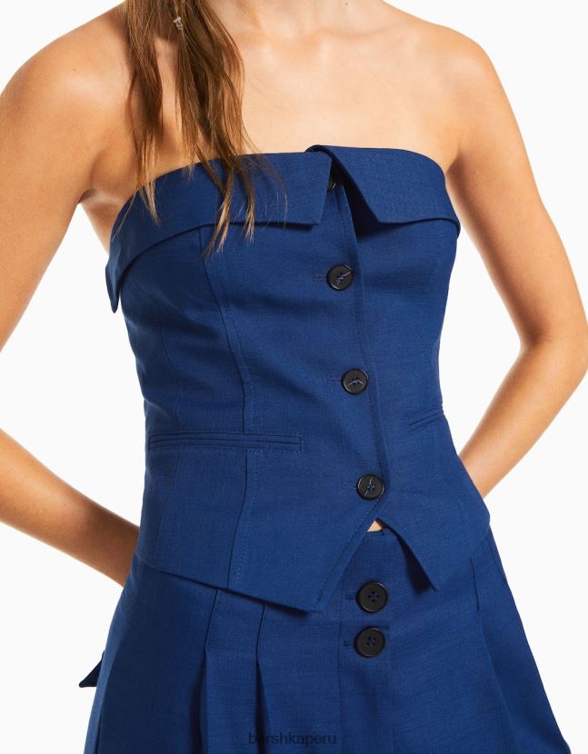 azul Bershka mujer chaleco corsé de sastre con hombros descubiertos 806J6B684
