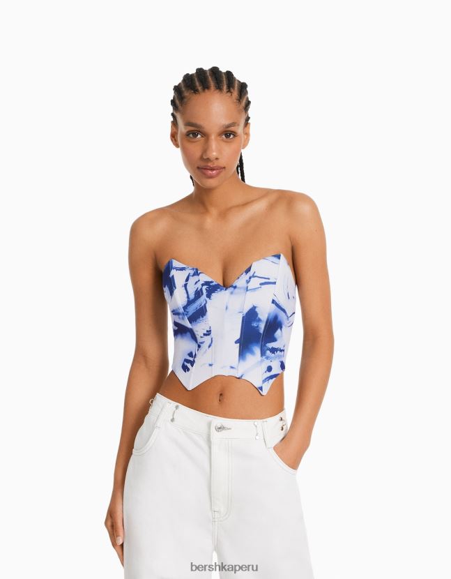 azul Bershka mujer corsé corto con cuello en V 806J6B740