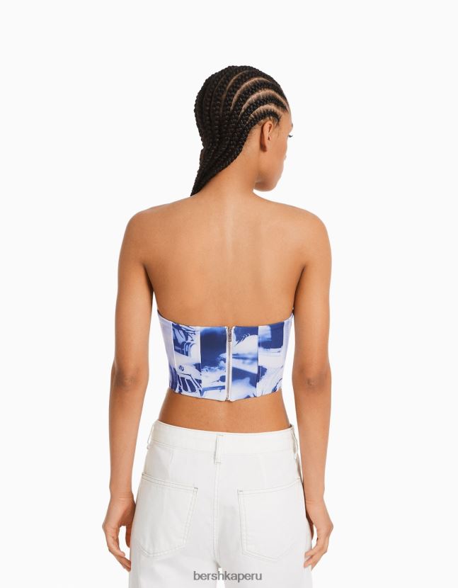 azul Bershka mujer corsé corto con cuello en V 806J6B740