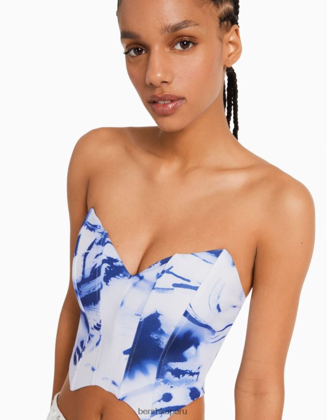 azul Bershka mujer corsé corto con cuello en V 806J6B740