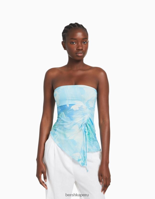azul Bershka mujer top bandeau con detalle fruncido 806J6B705