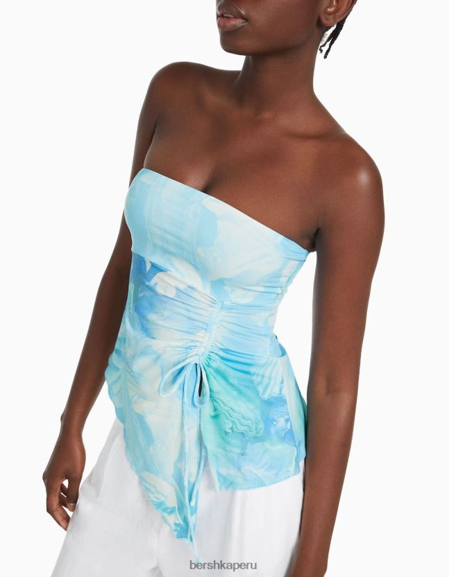 azul Bershka mujer top bandeau con detalle fruncido 806J6B705