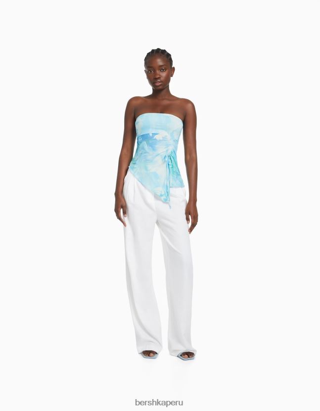 azul Bershka mujer top bandeau con detalle fruncido 806J6B705