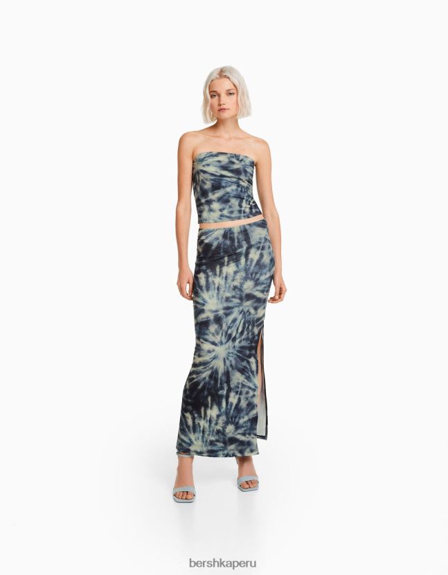 azul Bershka mujer top bandeau con efecto teñido anudado 806J6B676