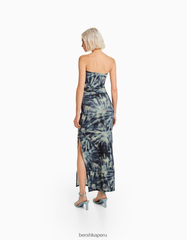 azul Bershka mujer top bandeau con efecto teñido anudado 806J6B676