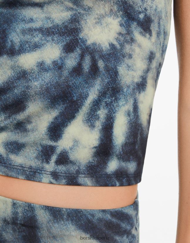 azul Bershka mujer top bandeau con efecto teñido anudado 806J6B676