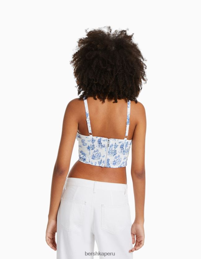 azul Bershka mujer top corsé corto de popelina con tirantes 806J6B686