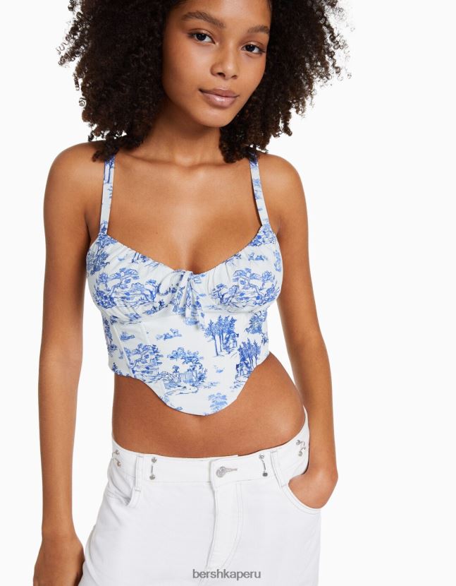 azul Bershka mujer top corsé corto de popelina con tirantes 806J6B686