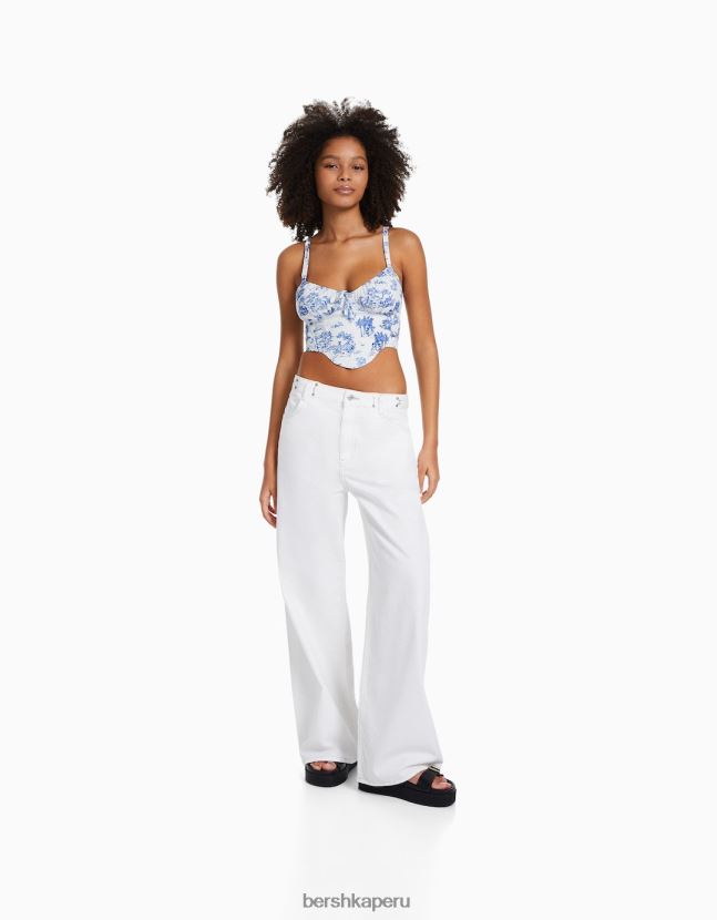 azul Bershka mujer top corsé corto de popelina con tirantes 806J6B686