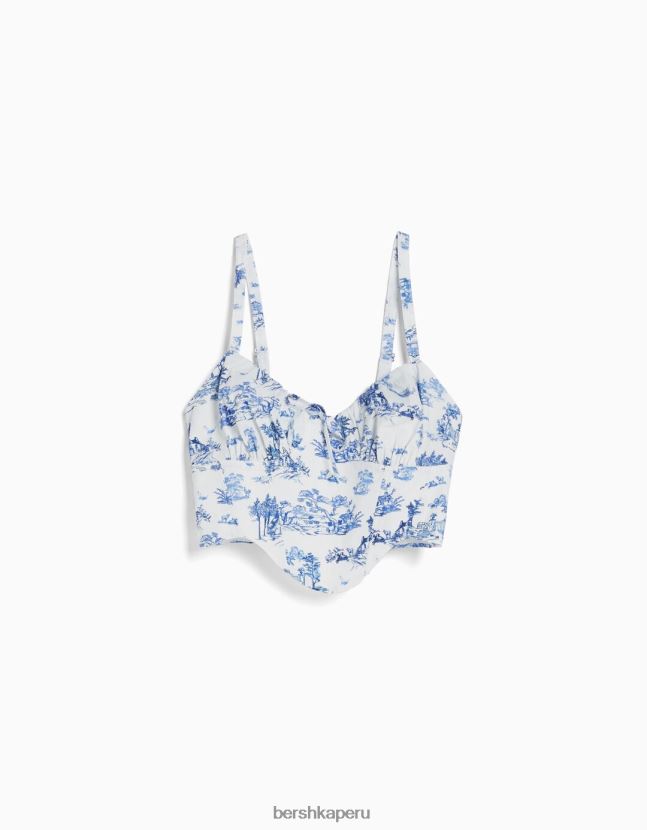 azul Bershka mujer top corsé corto de popelina con tirantes 806J6B686