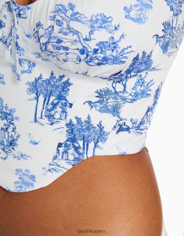 azul Bershka mujer top corsé corto de popelina con tirantes 806J6B686