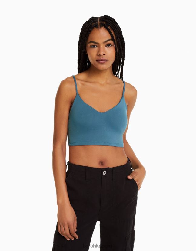 azul Bershka mujer top corto con tiras 806J6B820