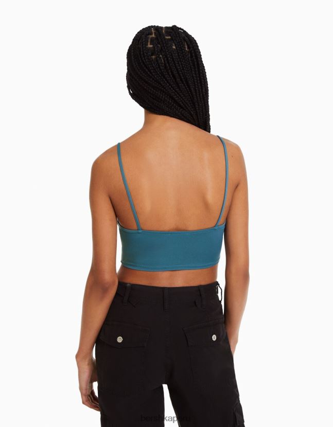 azul Bershka mujer top corto con tiras 806J6B820