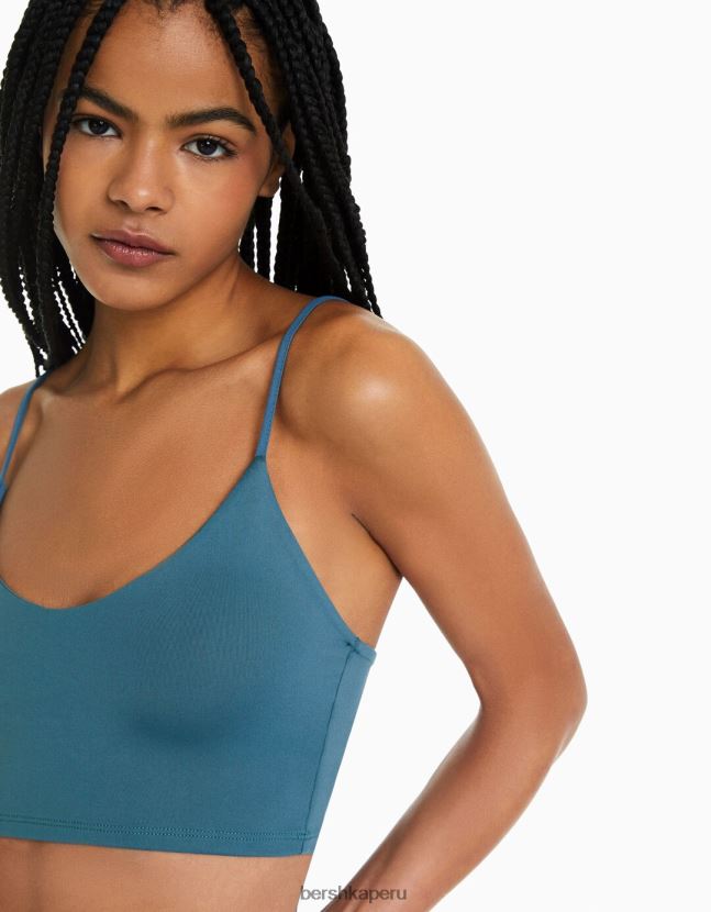 azul Bershka mujer top corto con tiras 806J6B820