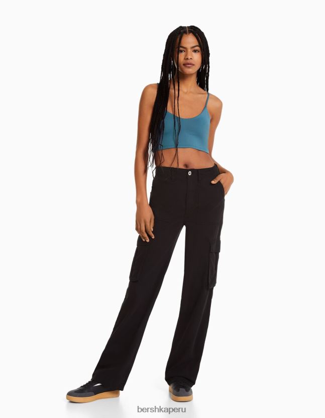 azul Bershka mujer top corto con tiras 806J6B820