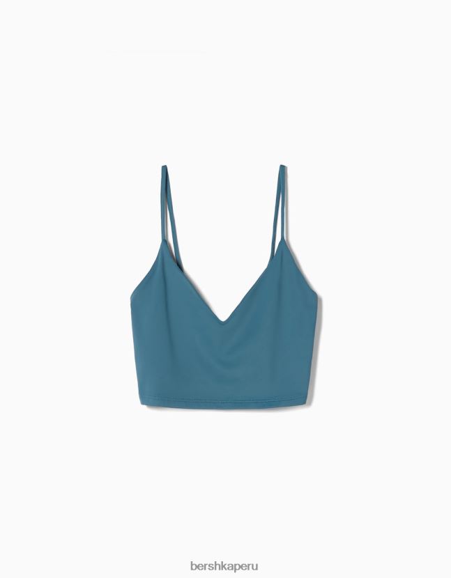 azul Bershka mujer top corto con tiras 806J6B820