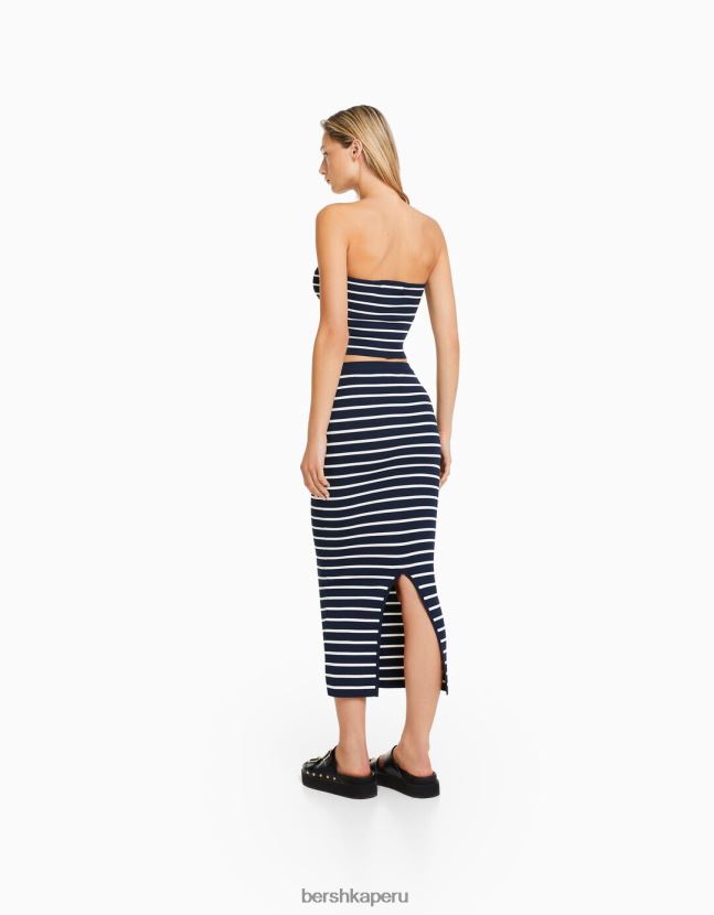 azul Bershka mujer top corto tipo bandeau tejido a rayas 806J6B759