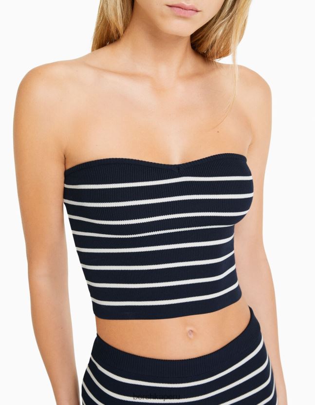 azul Bershka mujer top corto tipo bandeau tejido a rayas 806J6B759