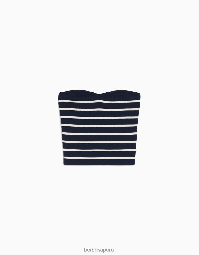 azul Bershka mujer top corto tipo bandeau tejido a rayas 806J6B759