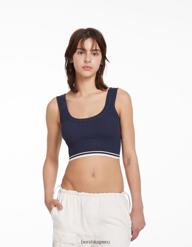 azul Bershka mujer top de punto de ochos 806J6B895