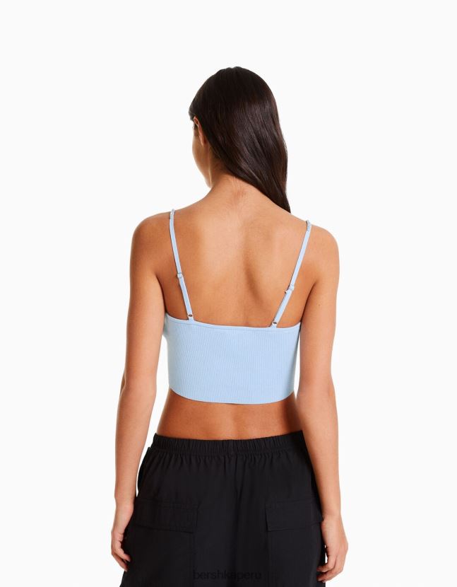 azul Bershka mujer top tejido con tiras y pedrería 806J6B766