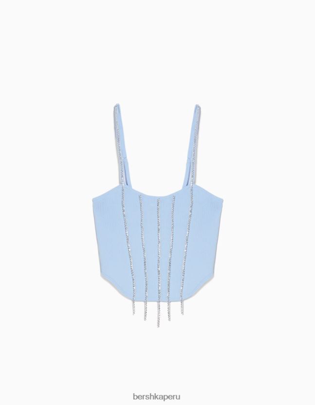 azul Bershka mujer top tejido con tiras y pedrería 806J6B766