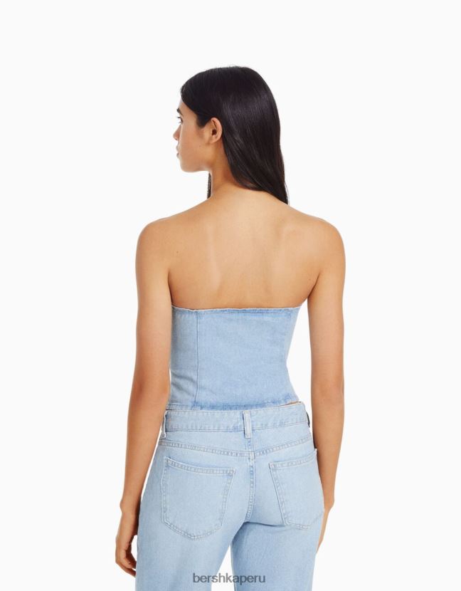 azul claro Bershka mujer chaleco vaquero con hombros descubiertos y botones 806J6B1955