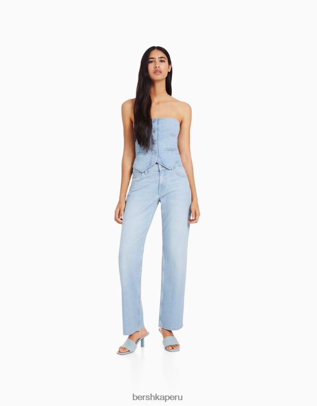 azul claro Bershka mujer chaleco vaquero con hombros descubiertos y botones 806J6B1955