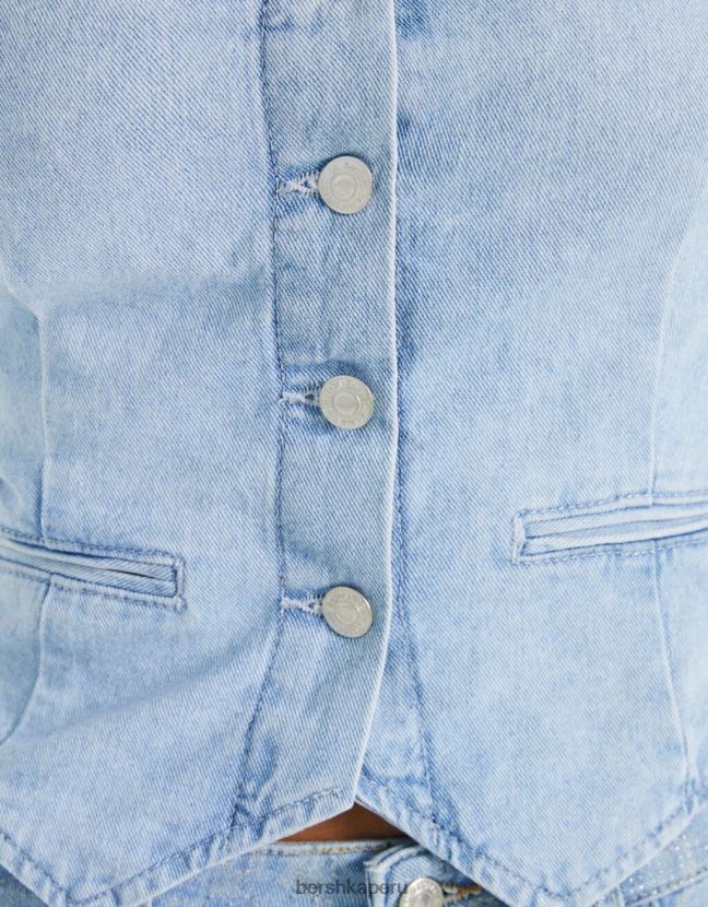 azul claro Bershka mujer chaleco vaquero con hombros descubiertos y botones 806J6B1955