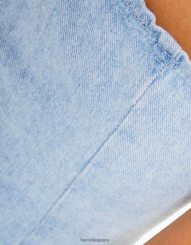 azul claro Bershka mujer chaleco vaquero con hombros descubiertos y botones 806J6B713