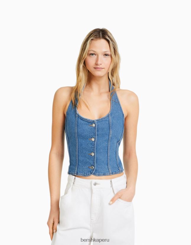 azul claro Bershka mujer corsé de mezclilla 806J6B1978