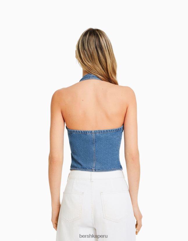 azul claro Bershka mujer corsé de mezclilla 806J6B1978