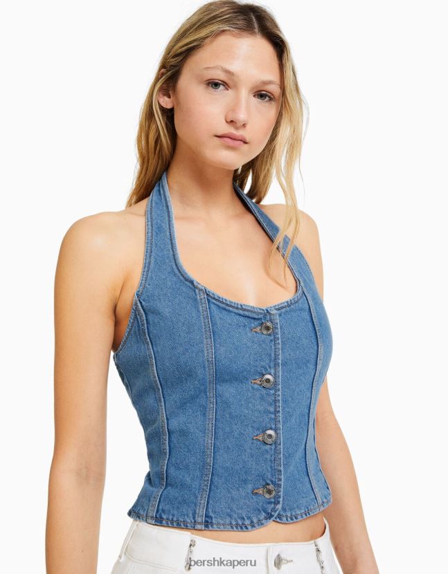 azul claro Bershka mujer corsé de mezclilla 806J6B1978