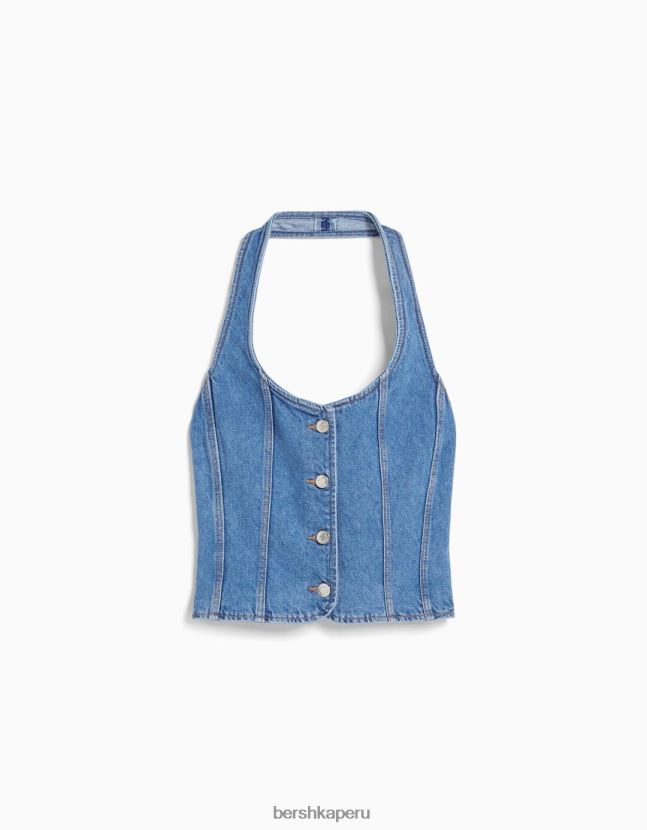 azul claro Bershka mujer corsé de mezclilla 806J6B1978