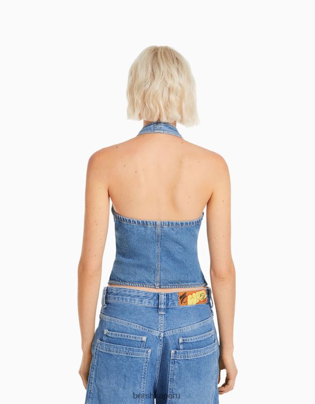 azul claro Bershka mujer corsé de mezclilla 806J6B678