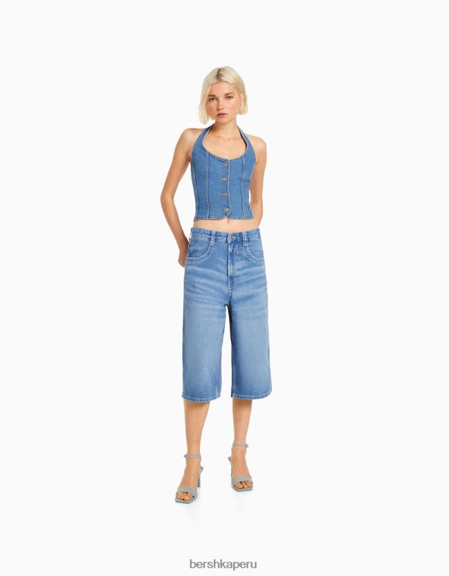 azul claro Bershka mujer corsé de mezclilla 806J6B678