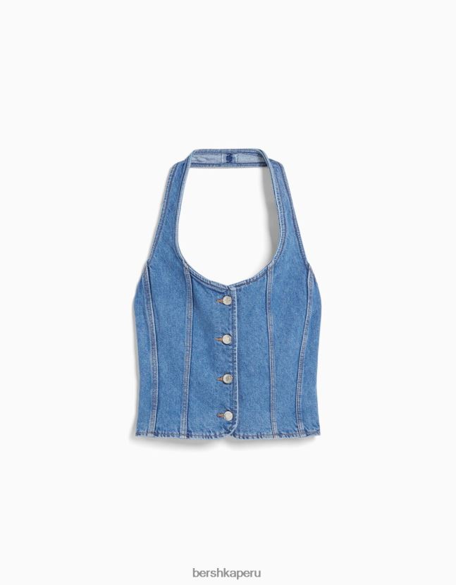 azul claro Bershka mujer corsé de mezclilla 806J6B678