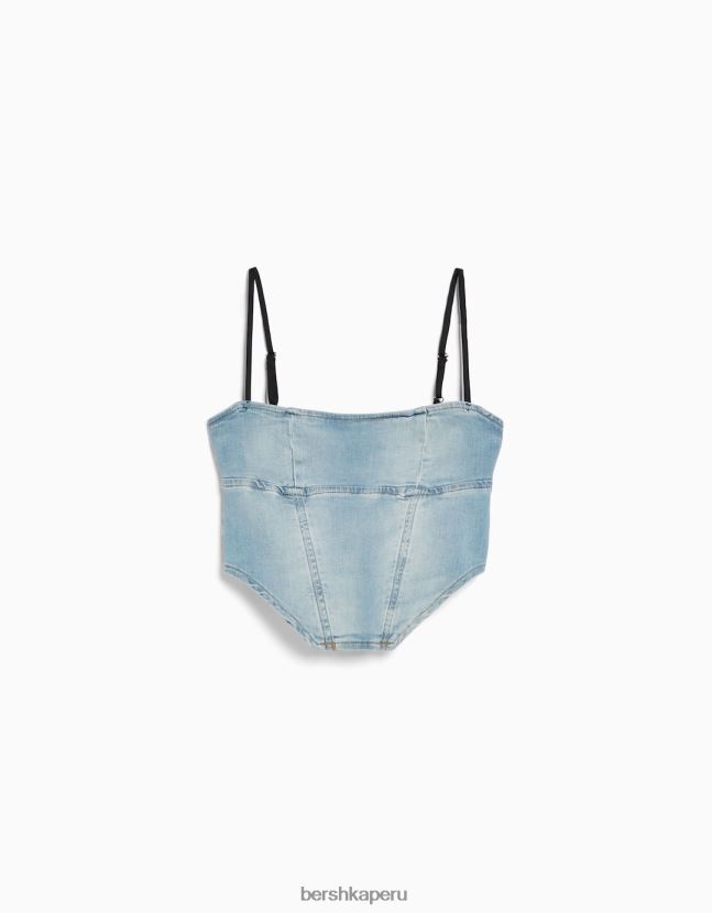 azul claro Bershka mujer corsé de mezclilla desteñido 806J6B714