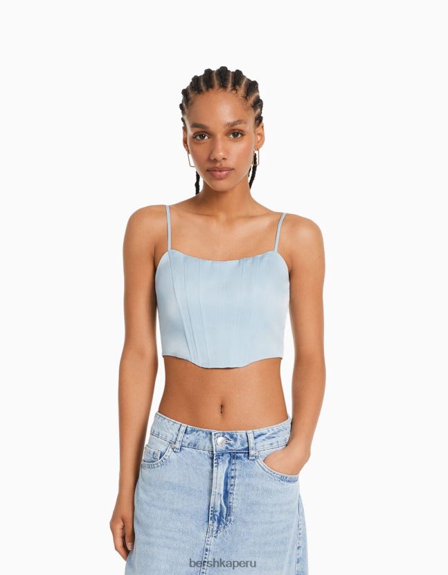 azul claro Bershka mujer corsé de satén con tiras 806J6B797