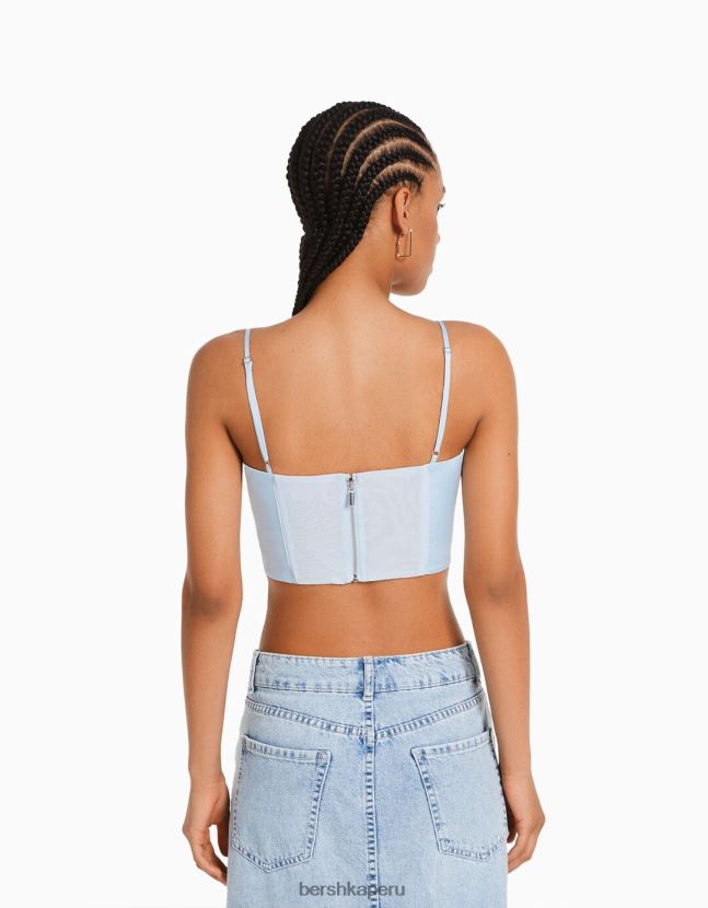 azul claro Bershka mujer corsé de satén con tiras 806J6B797