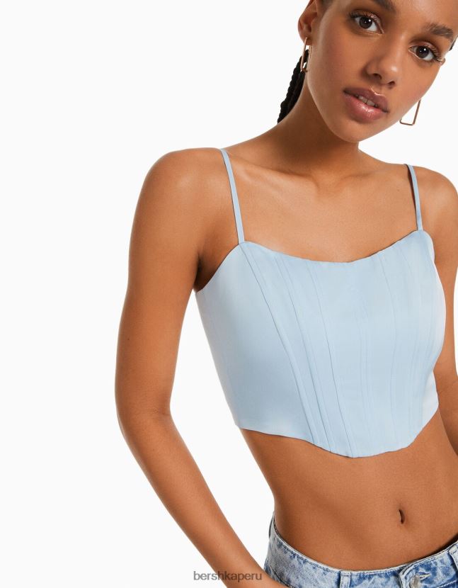 azul claro Bershka mujer corsé de satén con tiras 806J6B797