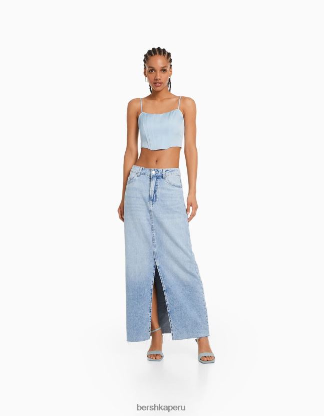 azul claro Bershka mujer corsé de satén con tiras 806J6B797