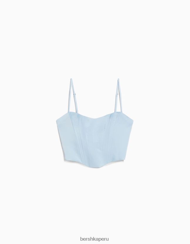 azul claro Bershka mujer corsé de satén con tiras 806J6B797