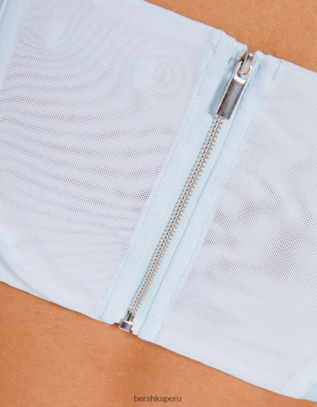 azul claro Bershka mujer corsé de satén con tiras 806J6B797