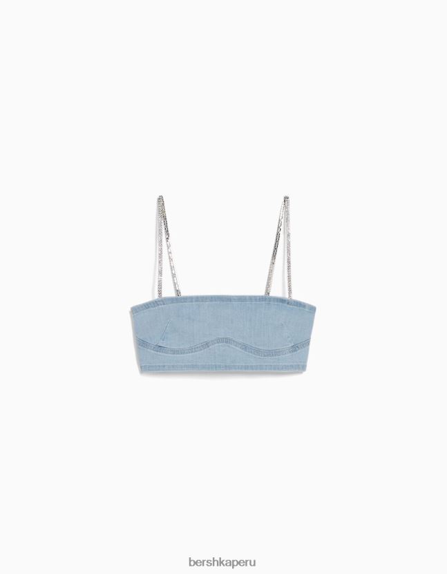 azul claro Bershka mujer sujetador de tiras de mezclilla con detalle de pedrería 806J6B715